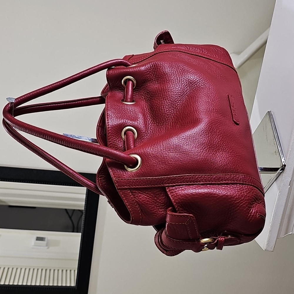 Cole Haan Brick Red Pebbled Leather Large Drawstring Handbag EUC - Picture 3 of 17